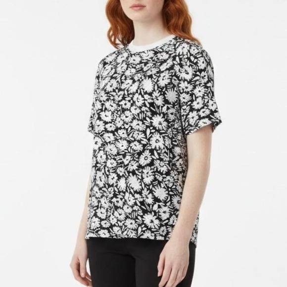 Vintage Tops - vintage 90s art print silk jacquard shirt daisy top boho secretary chic blouse